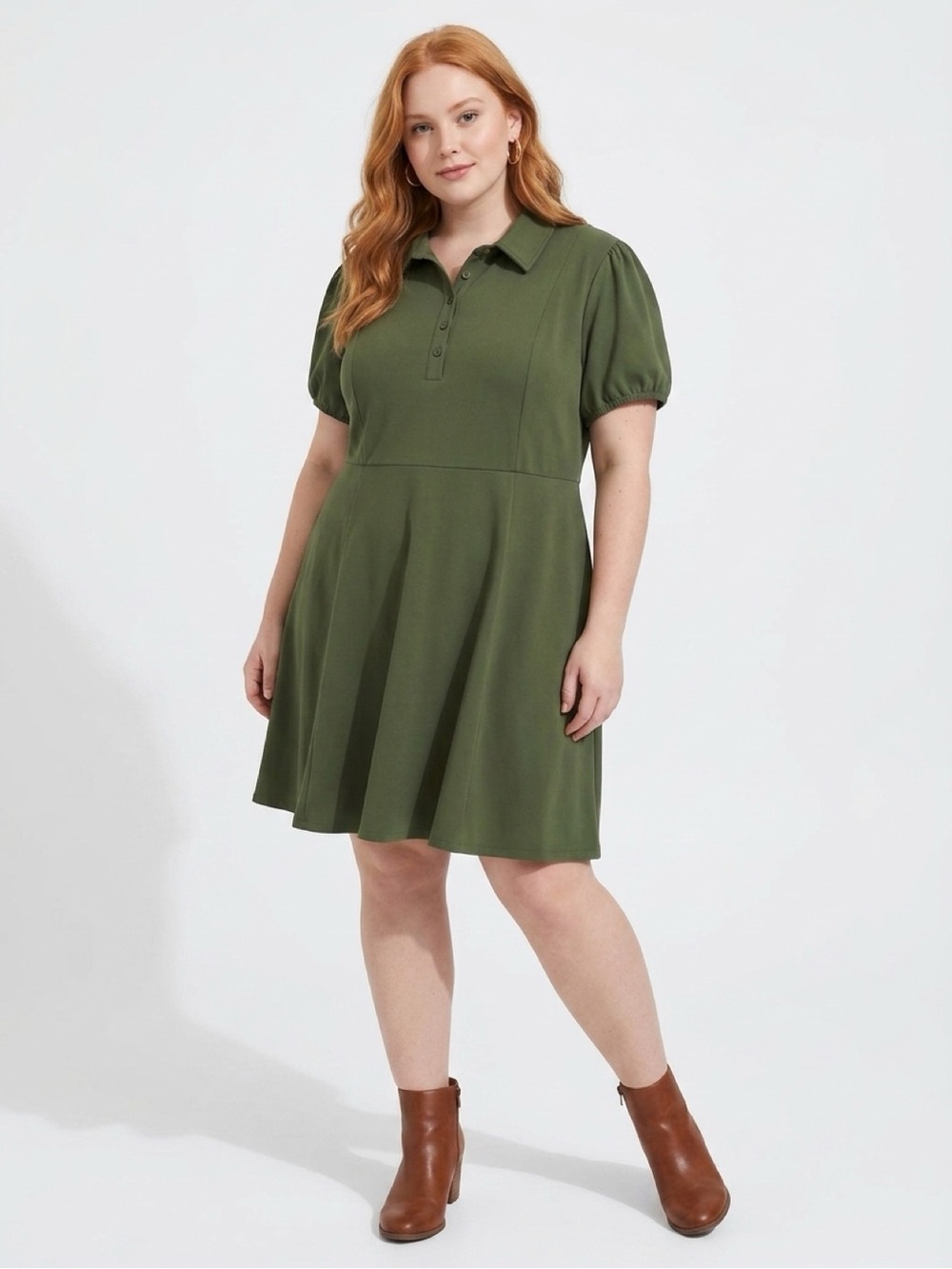 torrid Olive Polo Mini Dress with Puff Sleeves
